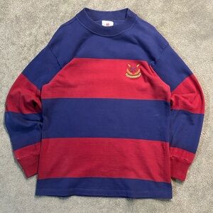 Vintage 80s Barbarian Rugby Wear Sweater Color Block Size Large 100% Cotton Y2K